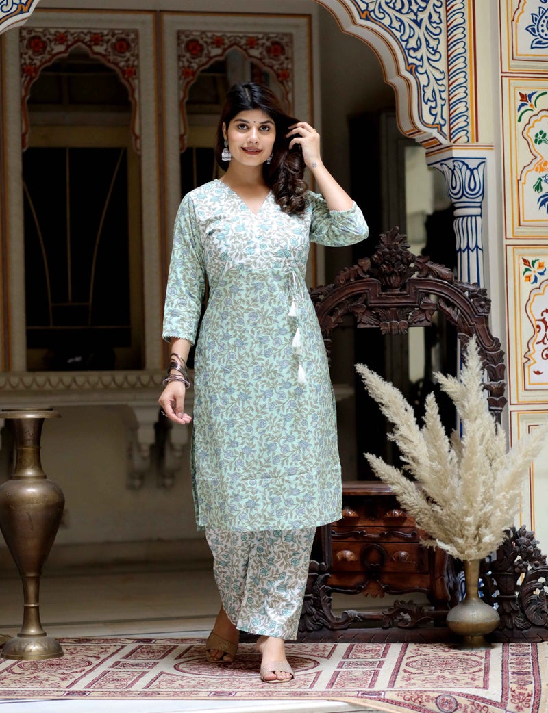 Miravan Women's Green Hand Block Printed Kurta for Women - Image 1